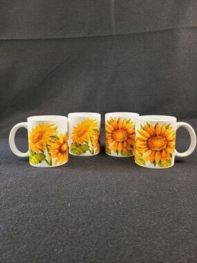 Royal Norfolk Sunflower Mugs Set of 4 Casual Cozy Floral Summer EUC READ